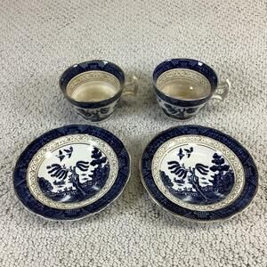 Royal Duchess Old Blue Teacup Saucer Set of 2 Blue Willow Transferware Pair